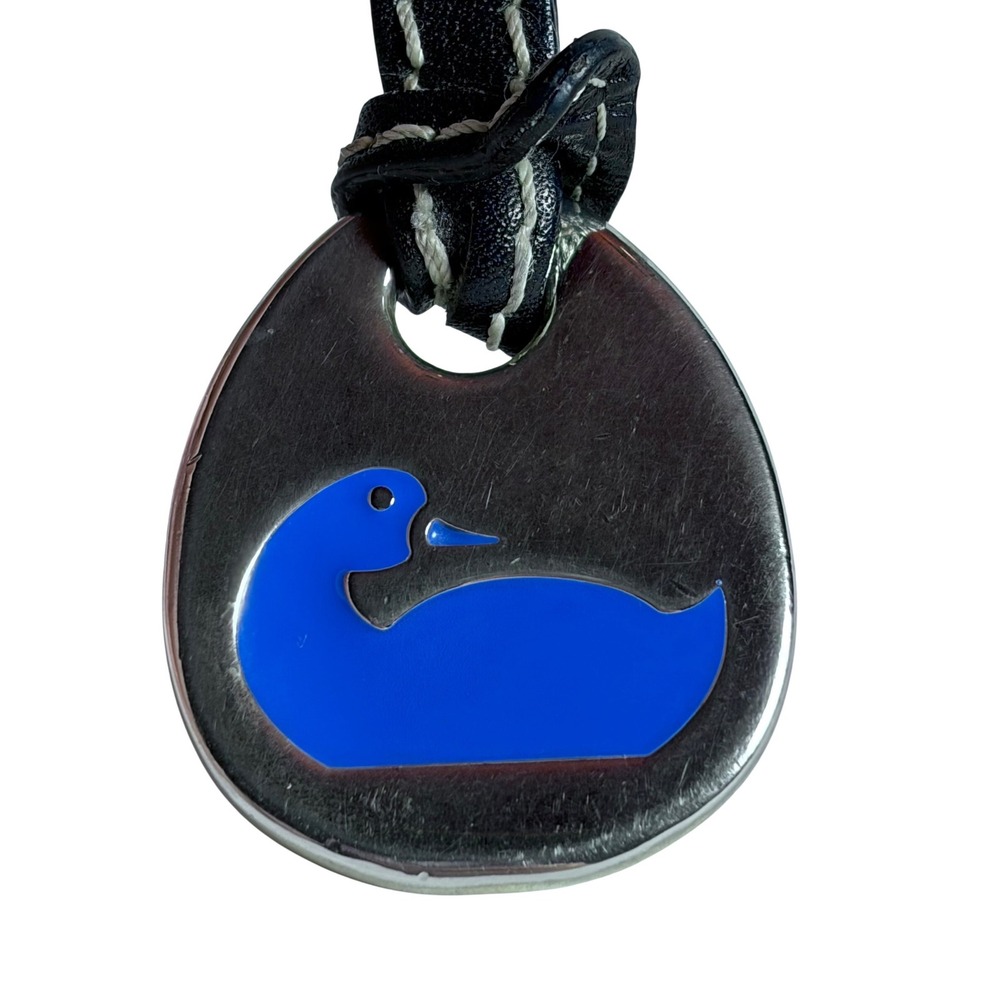 Dooney & Bourke Duck Logo Bag Charm Silver Tone Leather Strap - Picture 4 of 9